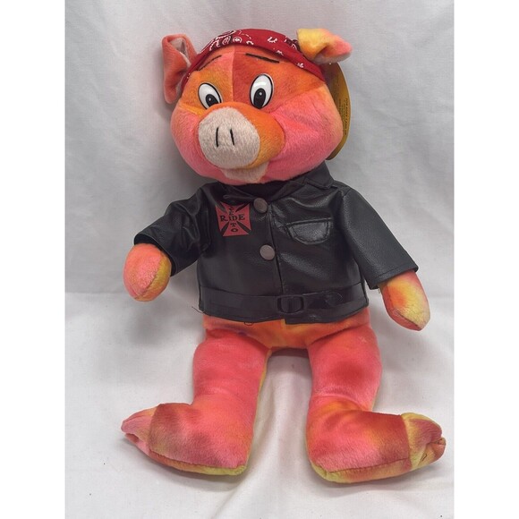 Kellytoy Biker Hog Live To Ride 11" Pig Red Bandana Black Jacket Stuffed Animal - Picture 1 of 16